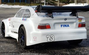 URCG Edition - Traxxas Slash 4x4, Delta Plastik USA body - White BMW M3, Sweep Racing Tires - named Big Pearls (side view)