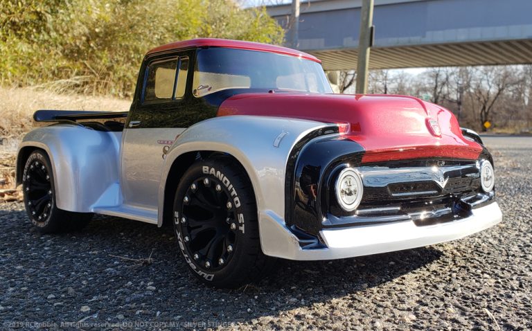 URCG Edition - Traxxas Slash 4x4, ProLine body - Silver Ford 56 F-100, Duratrax Bandito Tires - named Silver Stinger (front view)