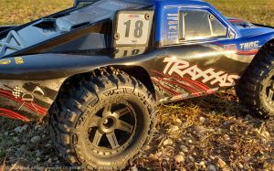 URCG Edition - Traxxas Slash 4x4 TSM OBA - ProLine Trencher Tires - named Blue Bandit (side view)