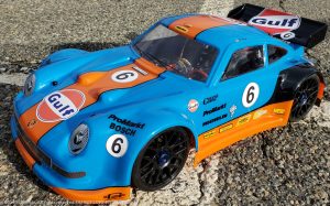 URCG Edition - Traxxas Slash 4x4, Delta Plastik USA body - Blue Porsche 911 GT3, Sweep Racing Tires - named Gulfie (top view)