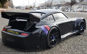 URCG Edition - Traxxas Slash 4x4, Delta Plastik USA body - Black Porsche 911 GT3, Sweep Racing Tires - named Midnight Madness (rear view)