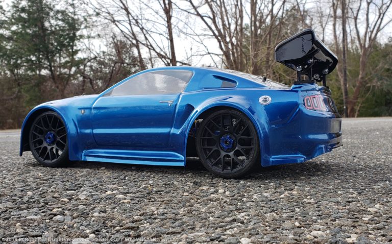 URCG Edition - Traxxas Slash 4x4, Delta Plastik USA body - Royal Blue Ford Mustang, Sweep Racing Tires - named Mustang Sally (side view)