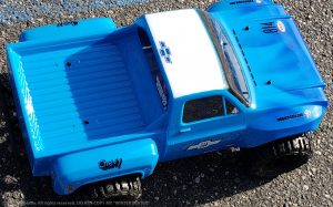 URCG Edition - Traxxas Slash 4x4, JConcepts body - Blue Chevy 78 C-10, ProLine Trencher Tires - named Winter Beater (top view)