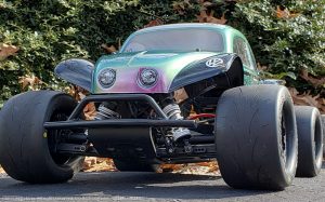 URCG Edition - Traxxas Slash 4x4, Pro-Line body - Iridescent Purple/Green, Anodized Silver Aluminum Roof, and black fendered Volkswagen Beetle, Proline Prime Tires - named Green Street