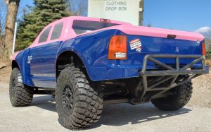 URCG Edition - Traxxas Slash 4x4, ProLine body - Pink and Blue 2013 RAM 1500, ProLine BFGoodrich Baja Tires - named Molly
