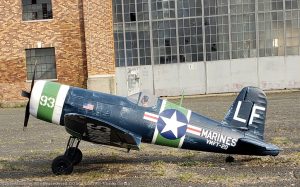 URCG Edition - E-flite RC Navy Vought F4U Corsair 4-Blade Propeller BNF - Navy Blue, Light Green, White with detailed Pilot Training Livery - named Charlie