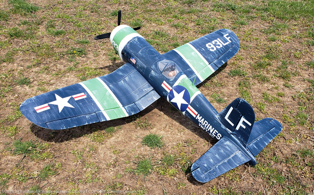 URCG Edition - E-flite RC Navy Vought F4U Corsair 4-Blade Propeller BNF - Navy Blue, Light Green, White with detailed Pilot Training Livery - named Charlie