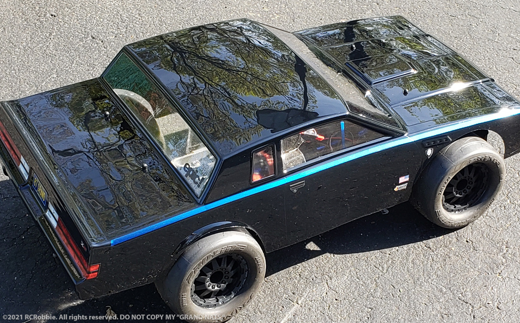 URCG Edition - Traxxas Slash 4x4, JConcepts body - Black with Metallic Blue Pinstriped 1982 Buick Grand National, 2-Door, ProLine Prime Tires - named GRAND NATS
