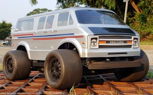 URCG Edition - Traxxas Slash 4x4, Proline body - Silver with Red and Blue Pinstripes 1970's Chevy Van, ProLine Prime Tires - named LUNCH ROX