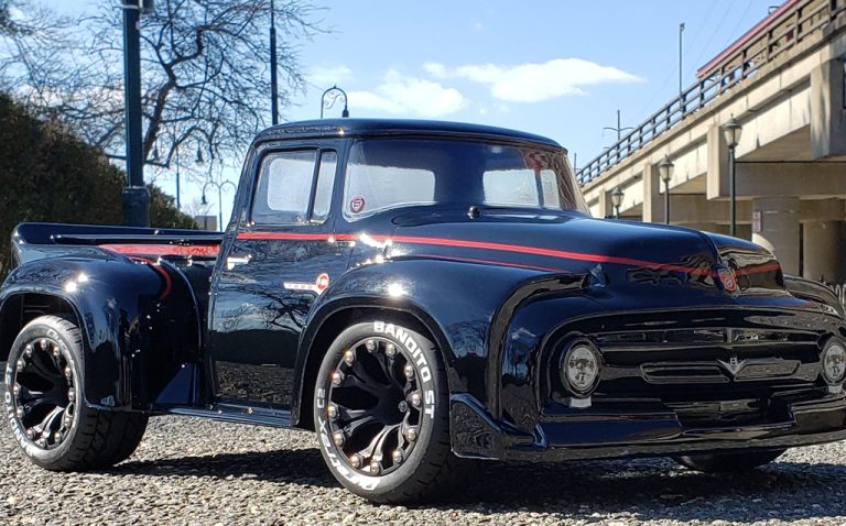 URCG Edition - Traxxas Slash 4x4, ProLine body - Black Ford 56 F-100, Duratrax Bandito Tires - named Loco Motives