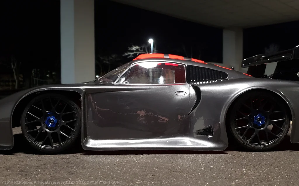 URCG Edition - Traxxas Slash 4x4, Delta Plastik USA body - Gunmetal Porsche GT1, Sweep Racing Tires - named GT1 GUN (side view)