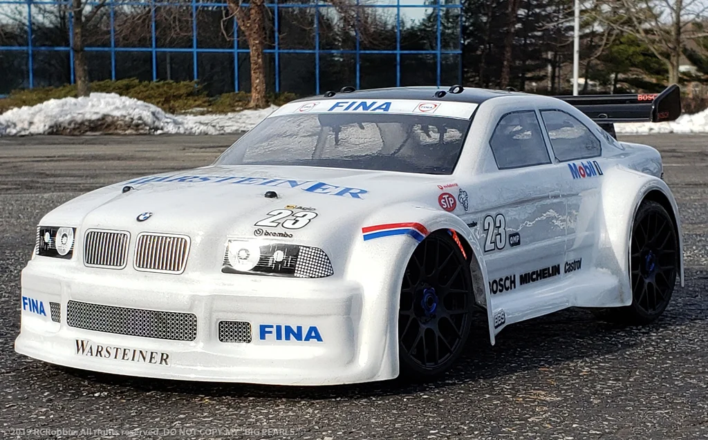 URCG Edition - Traxxas Slash 4x4, Delta Plastik USA body - White BMW M3, Sweep Racing Tires - named Big Pearls (side view)