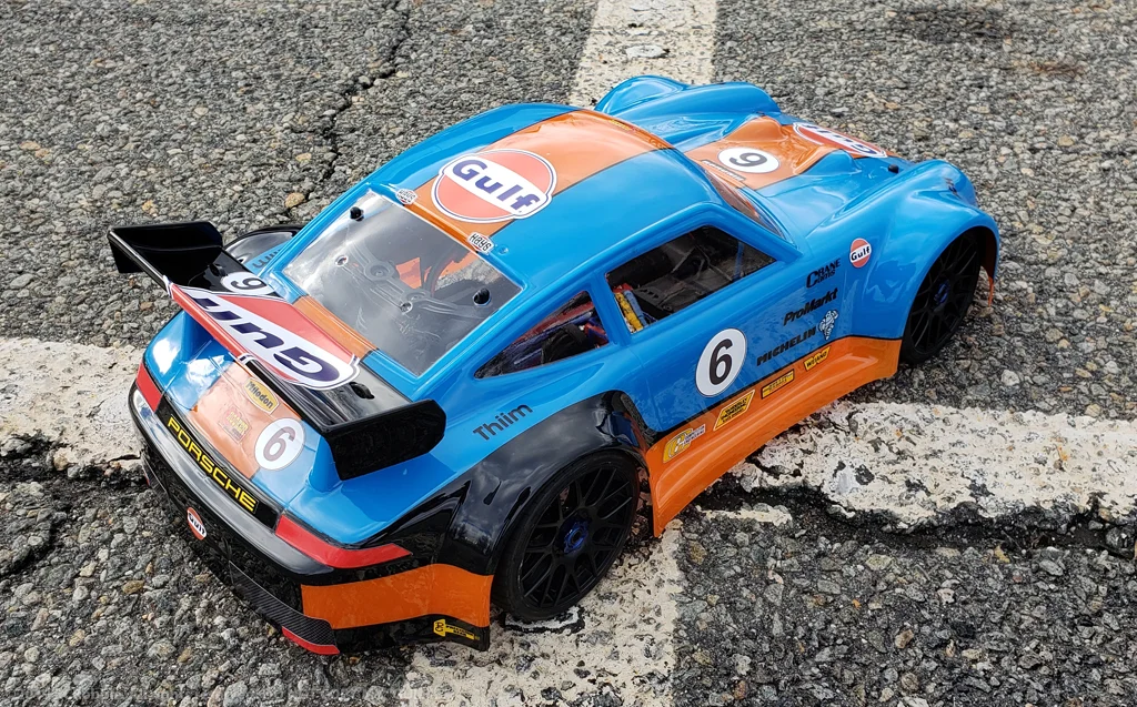 URCG Edition - Traxxas Slash 4x4, Delta Plastik USA body - Blue Porsche 911 GT3, Sweep Racing Tires - named Gulfie (top view)
