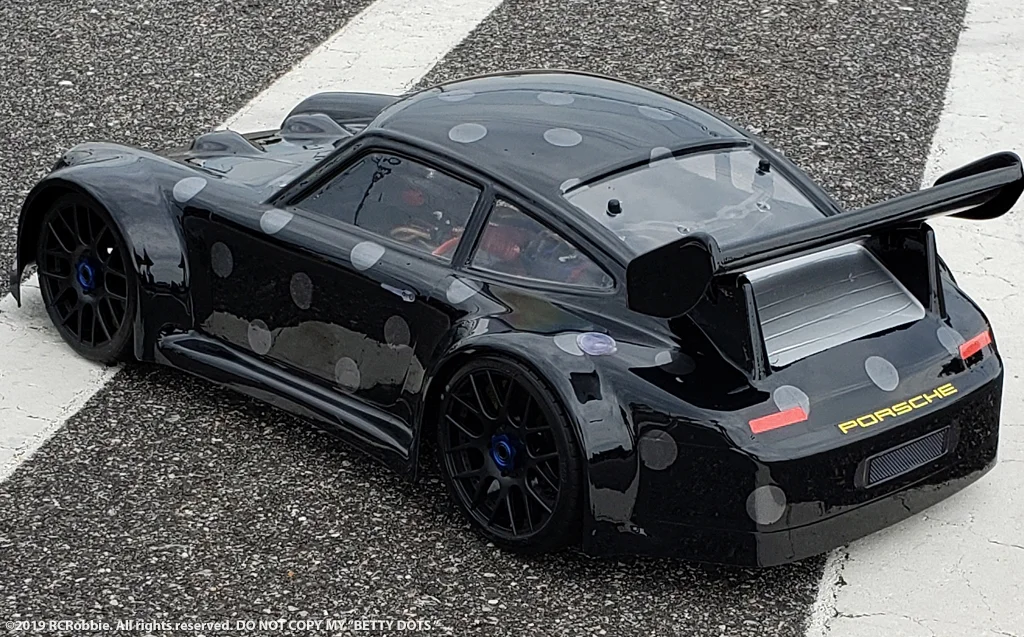 URCG Edition - Traxxas Slash 4x4, Delta Plastik USA body - Black Porsche 911 GT3, Sweep Racing Tires - named Betty Dots