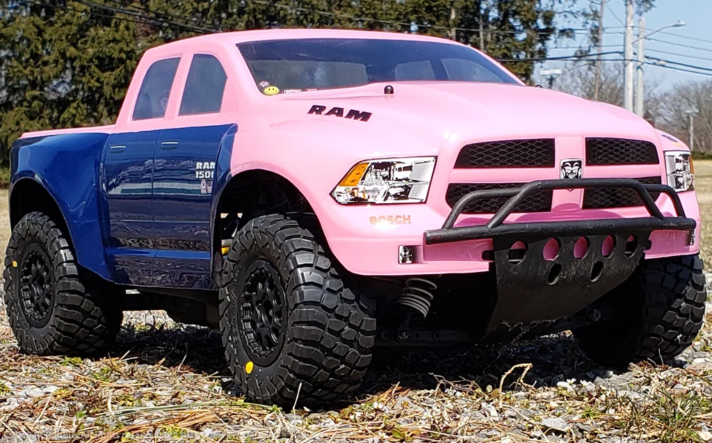 URCG Edition - Traxxas Slash 4x4, ProLine body - Pink and Blue 2013 RAM 1500, ProLine BFGoodrich Baja Tires - named Molly