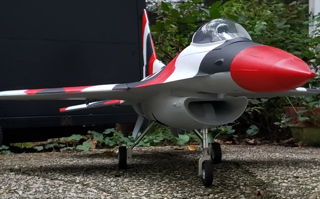 URCG Edition - E-flite RC Thunderbirds F-16 70mm EDF BNF - 3-Color Red Desert Camo F-16 with Gray Belly - named MACH RED