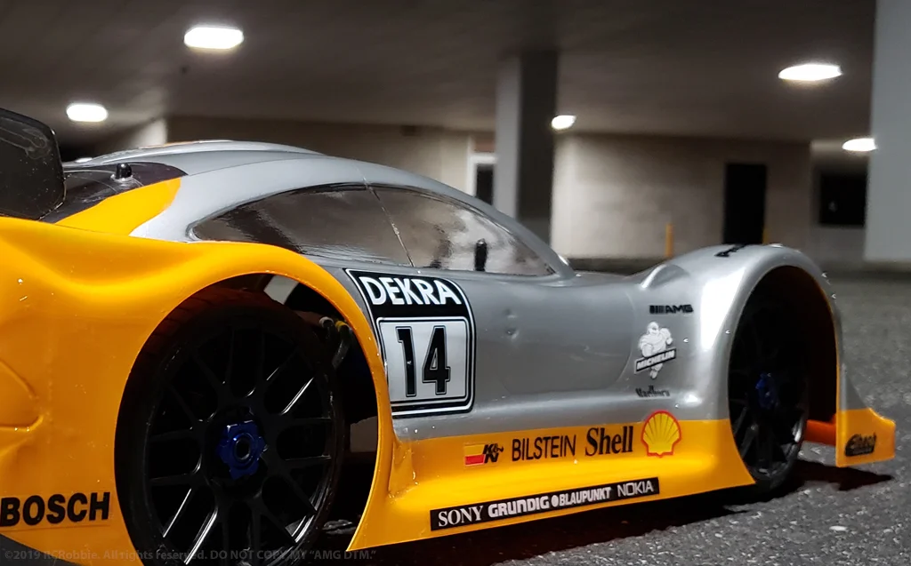 URCG Edition - Traxxas Slash 4x4, Delta Plastik USA body - Silver Mercedes AMG DTM, Sweep Racing Tires - named AMG DTM (side view)