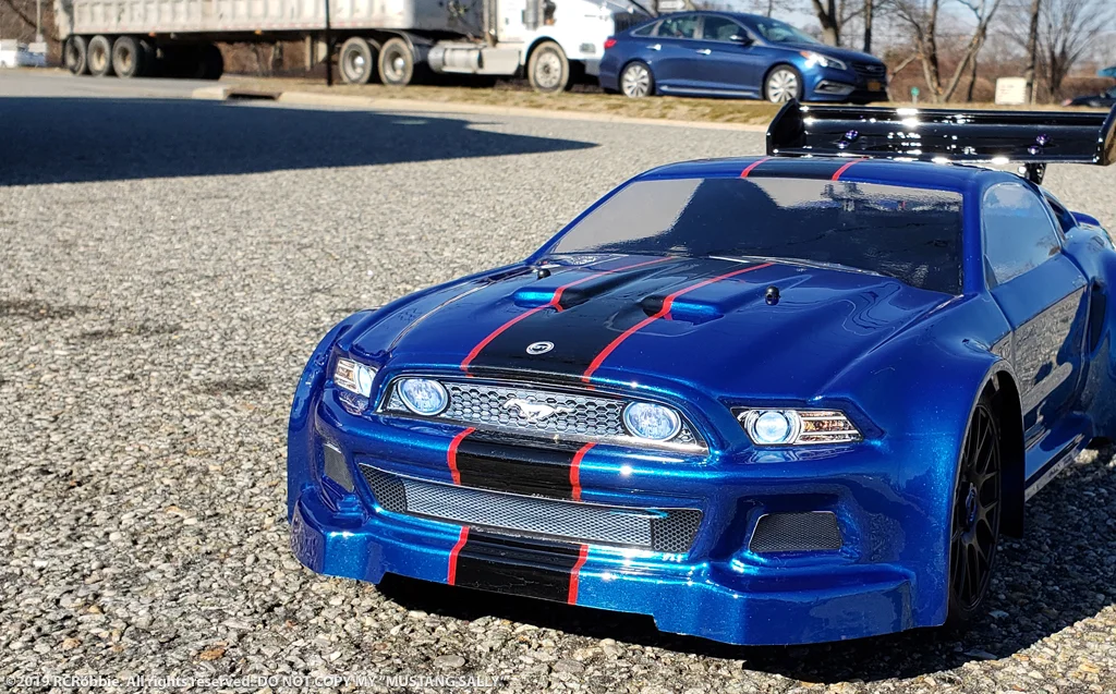 URCG Edition - Traxxas Slash 4x4, Delta Plastik USA body - Royal Blue Ford Mustang, Sweep Racing Tires - named Mustang Sally (front view)